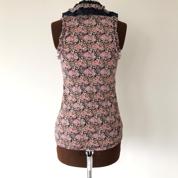 Floral Sleeveless Top with Ruffle Trim Collar - Picture 3 of 5